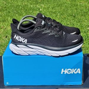 Hoka One One Mens Clifton 8 Black Running Shoes Size 8.5